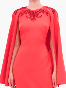 Stretch Crepe Cape Gown | Red