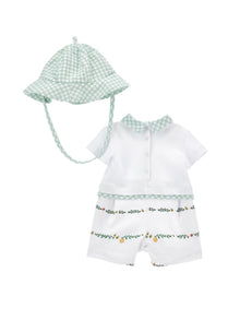 Boys | Short Jumpsuit With Gingham Hat | White/Multicolor