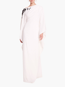 Embroidered Draped Kaftan Gown | White