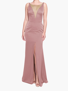 Emilia Charmuse Deep V Gown | Rose