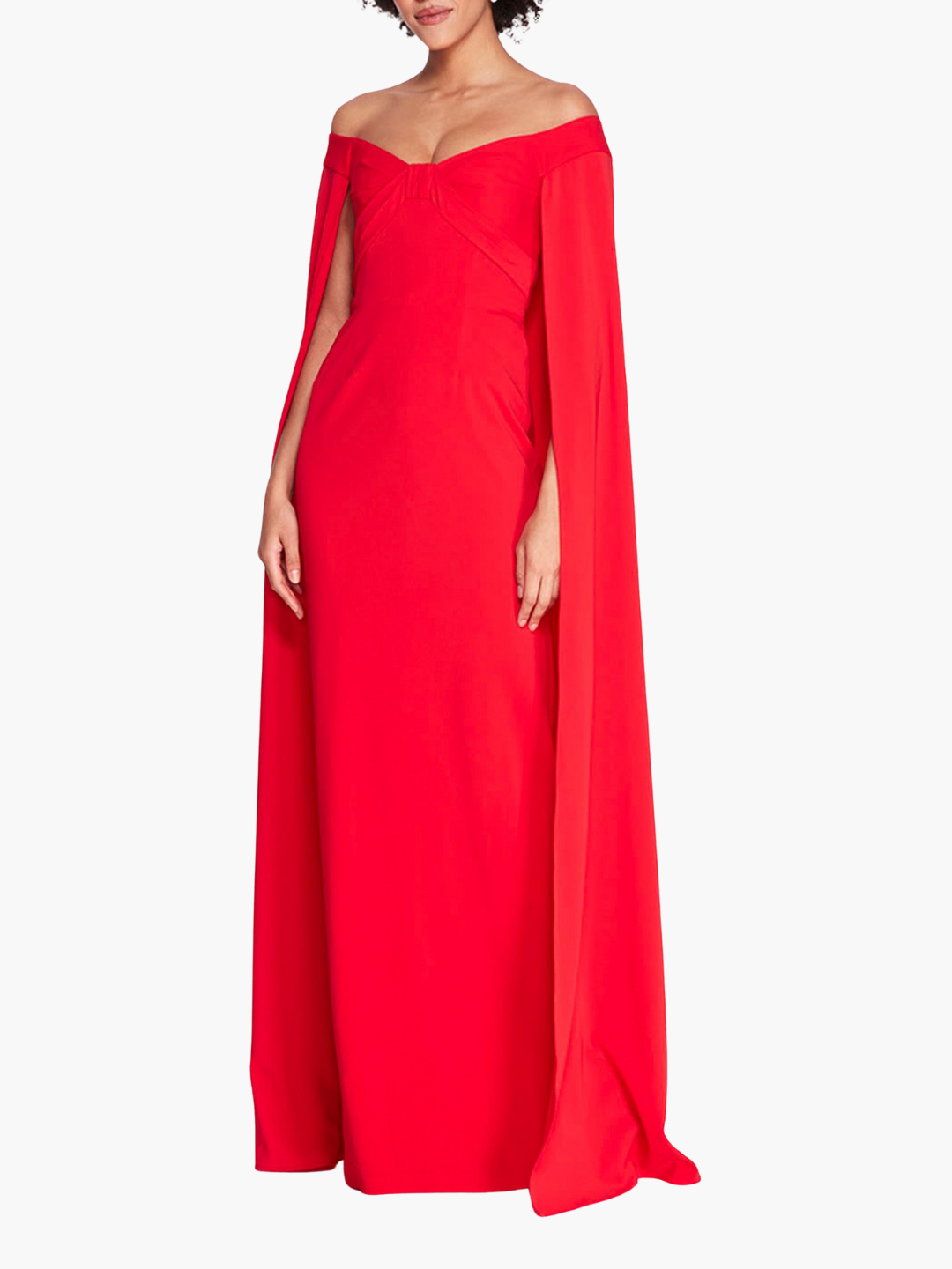 Off Shoulder Caped Column Gown | Red