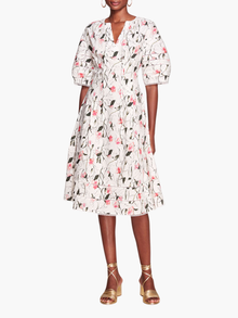 Vintage Aster Floral Print & Lace Midi | Ivory Pink
