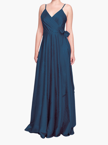 Matera Wrap Floral Gown | Dusty Blue