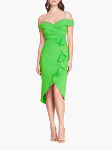 Off Shoulder Draped Midi Dress | Lime