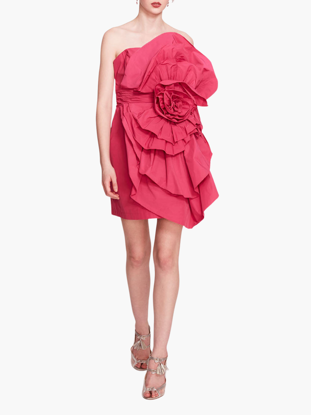 Rosette Taffeta Mini Dress | Fuchsia