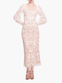 Long Sleeve Corded Midi Dress | Ivory