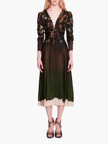 Viscose Georgette V-Neck Midi Dress | Green Multi