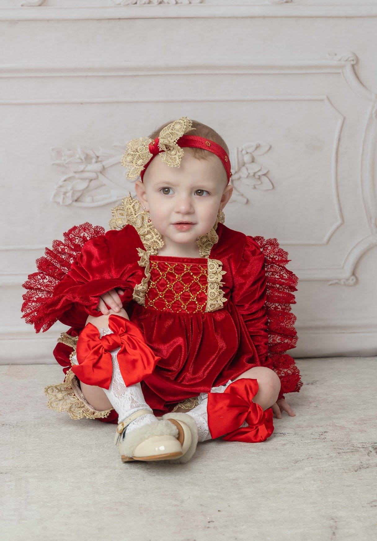 Baby Girls | Victoria Velvet Romper | Red