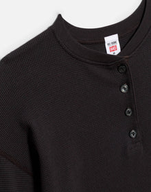 Womens | Hanes Waffle Boxy Henley | Washed Black