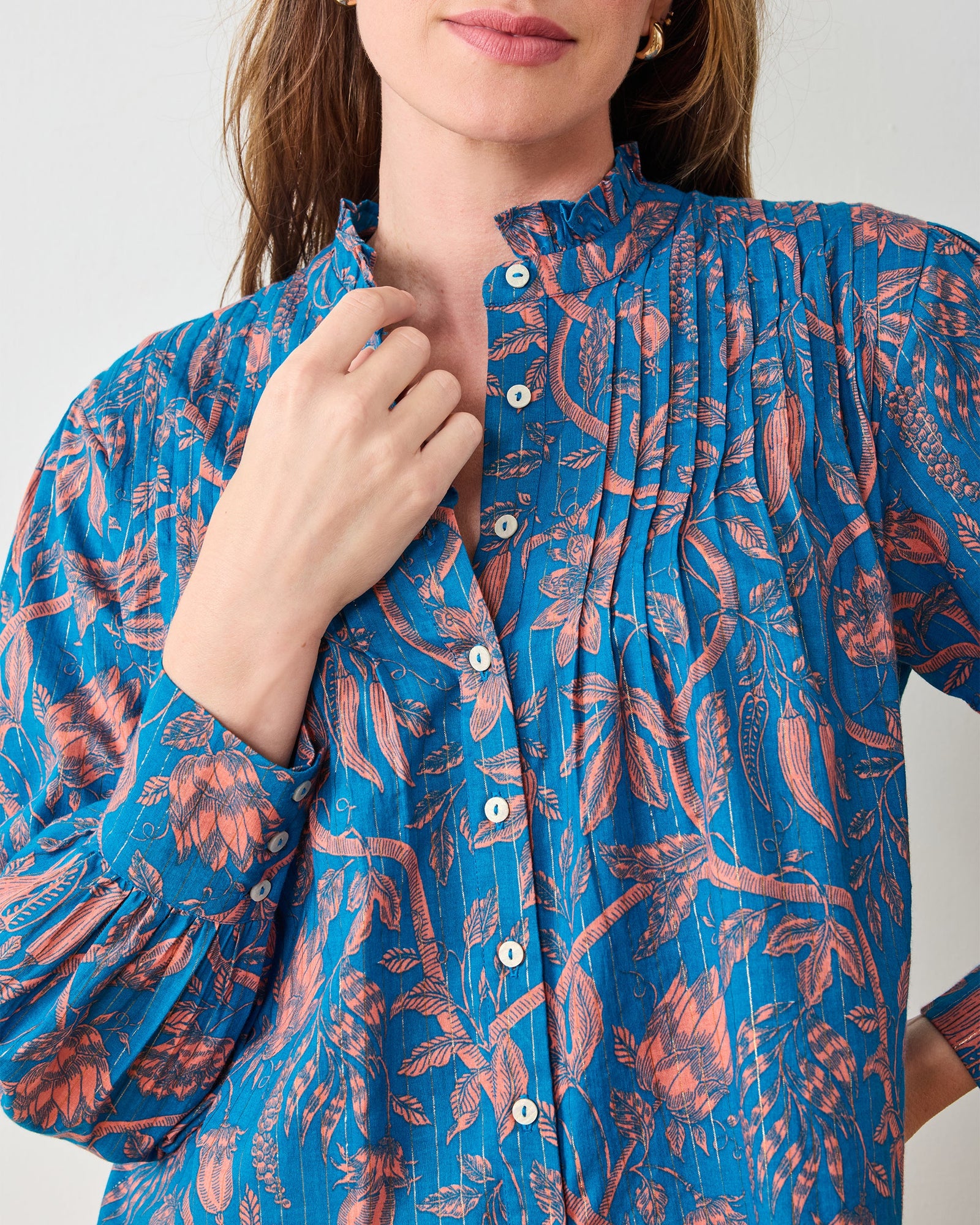 Etched Vine - On A Whim Blouse - Turquoise Blush - Printfresh