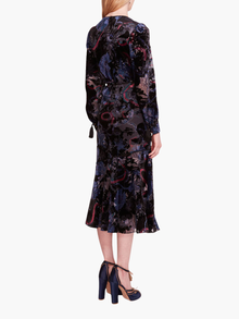 Velvet Burnout Floral Midi Dress | Blue Multi