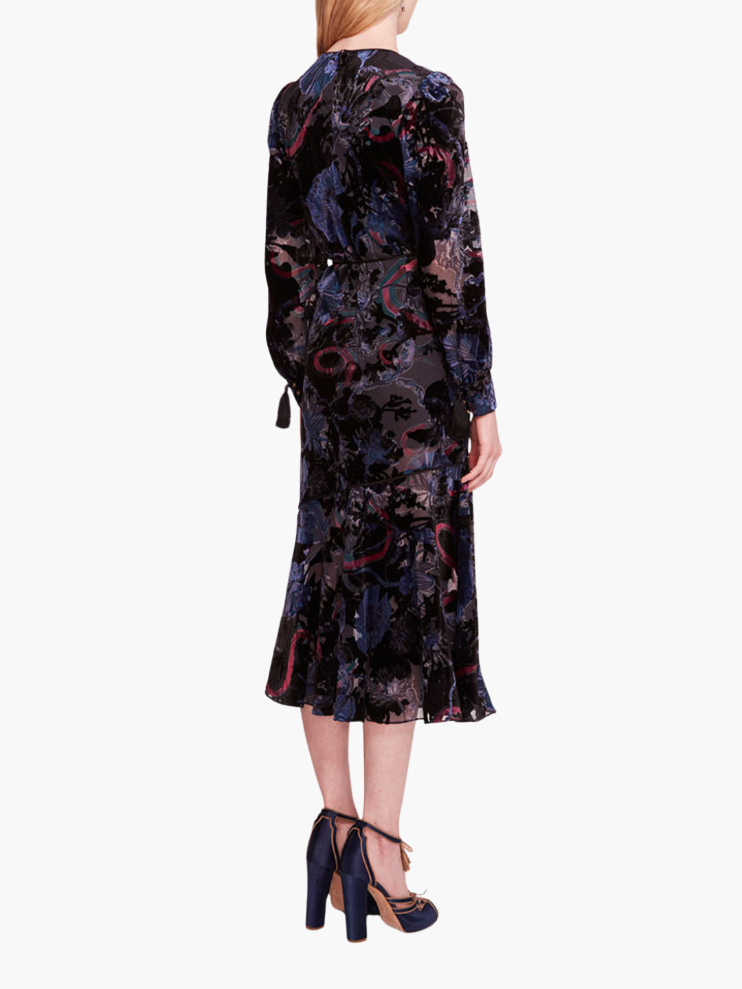 Velvet Burnout Floral Midi Dress | Blue Multi