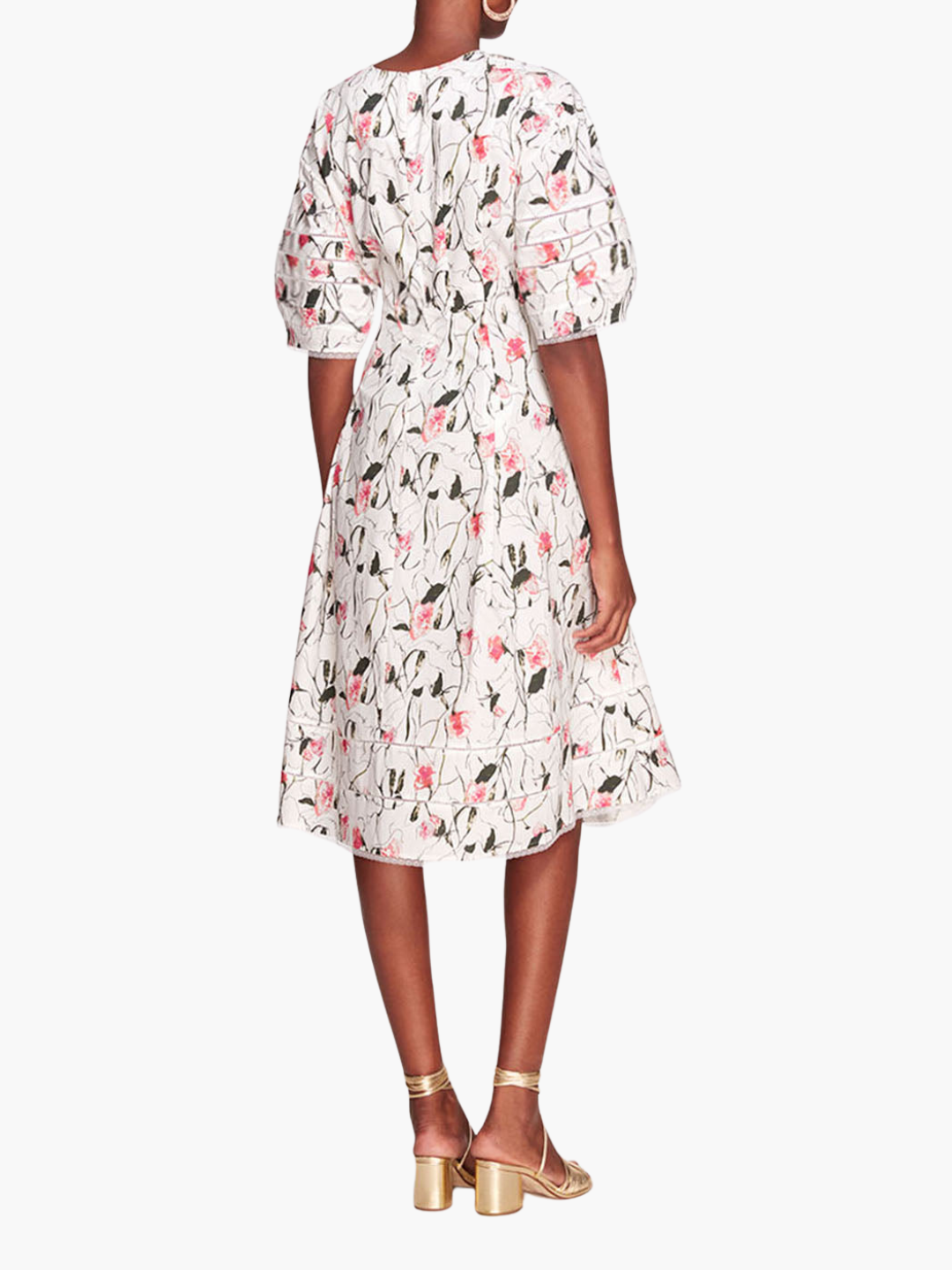 Vintage Aster Floral Print & Lace Midi | Ivory Pink
