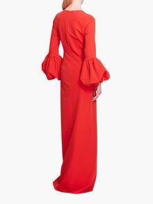 Puffed Sleeve Column Gown | Scarlet