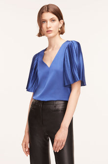 Pleated Sleeve Blouse | Cobalt