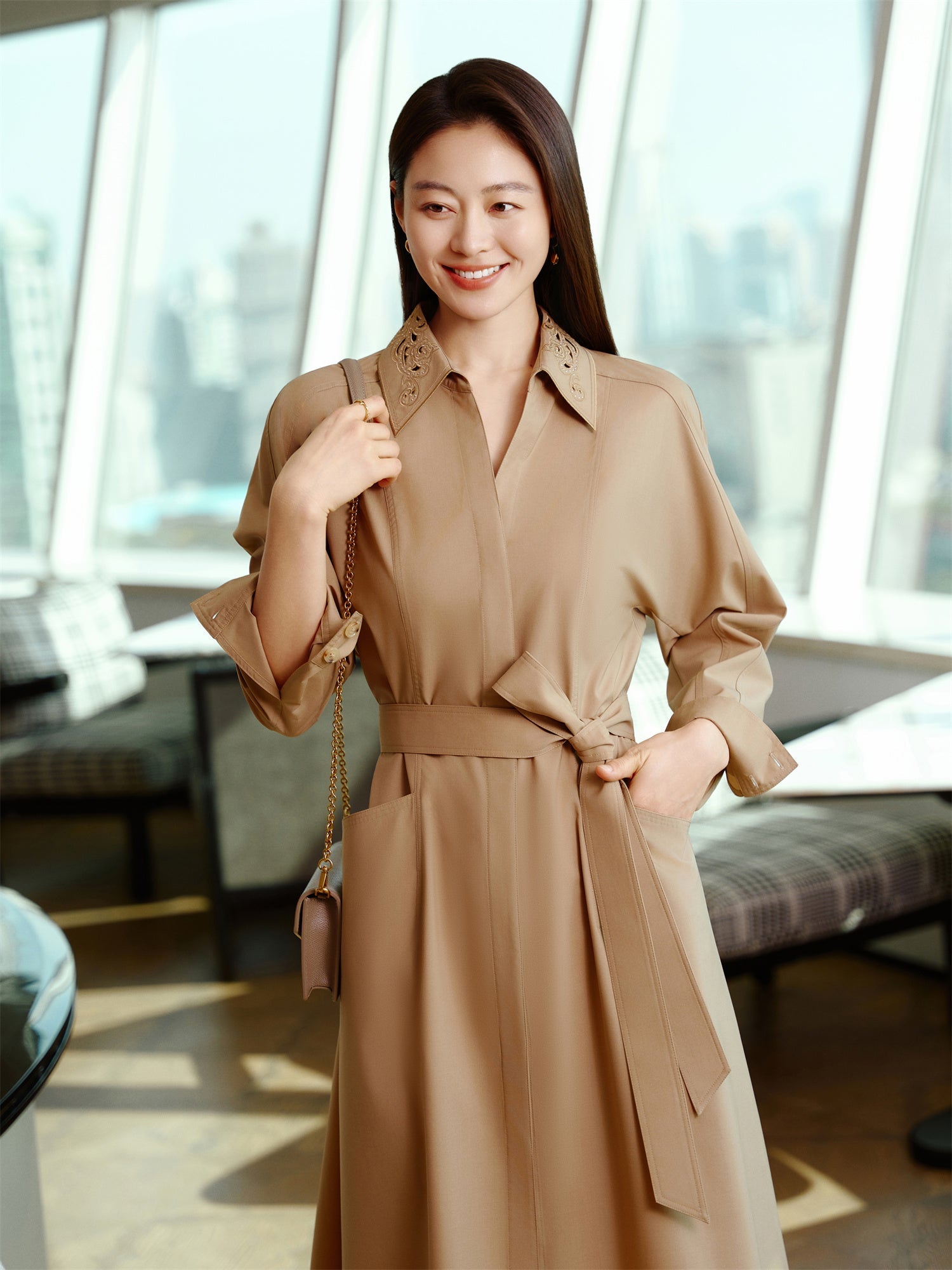 Mulberry Silk and Wool Dress | Khaki