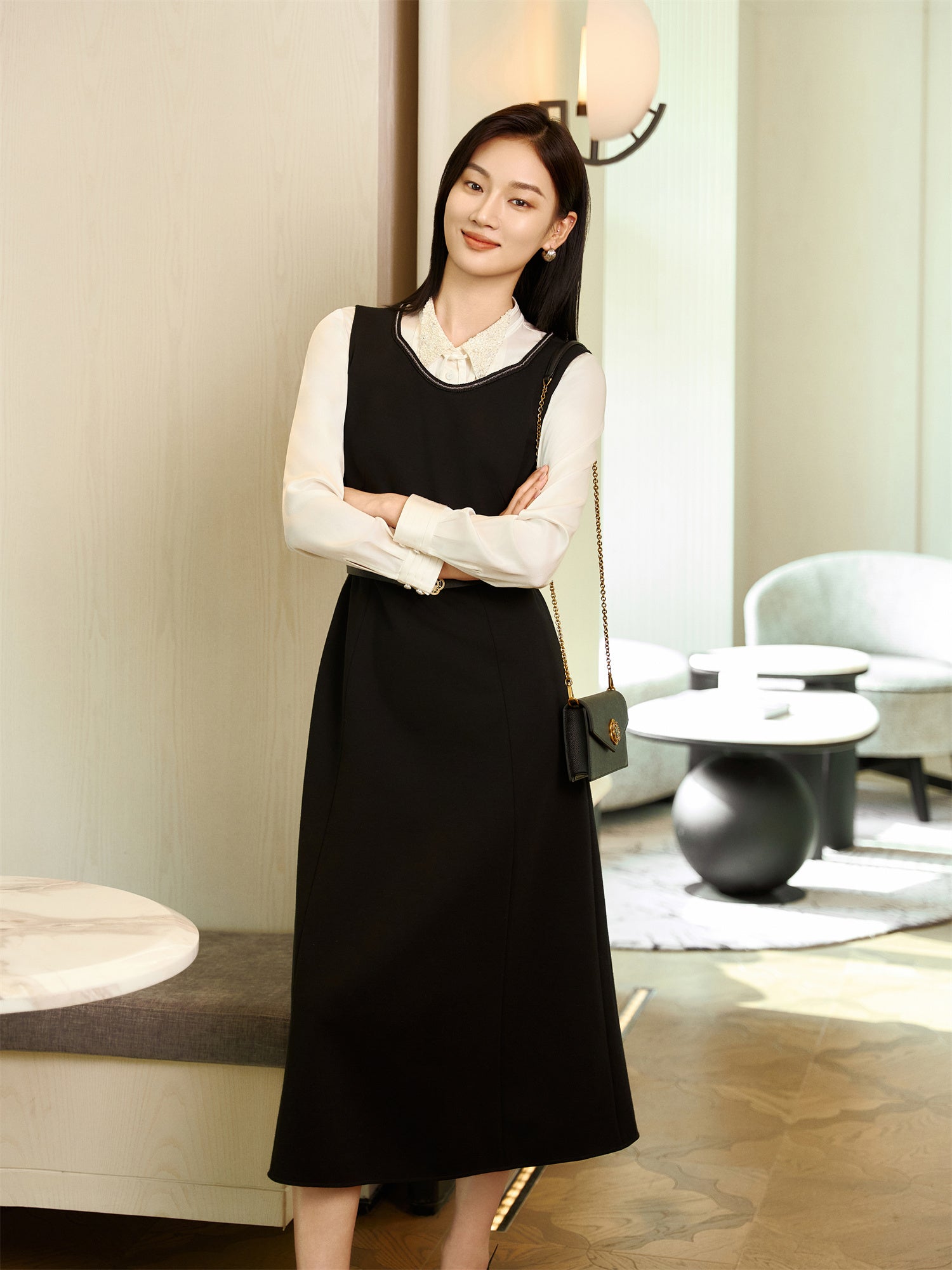 Elegant V-Neck Dress | Black