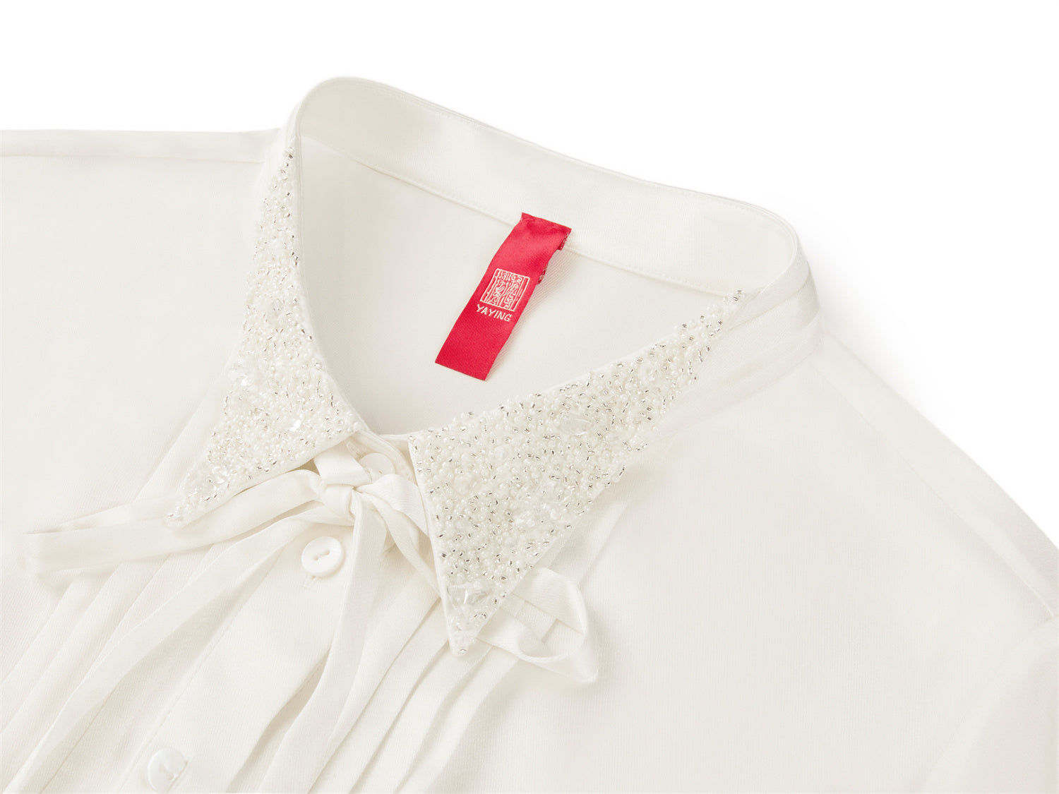 Silk Embrpoidered Collar Shirt | White