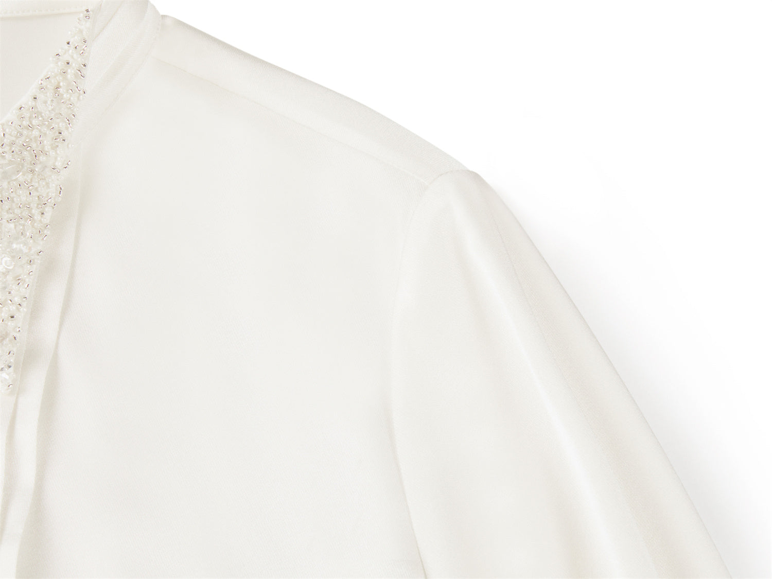 Silk Embrpoidered Collar Shirt | White