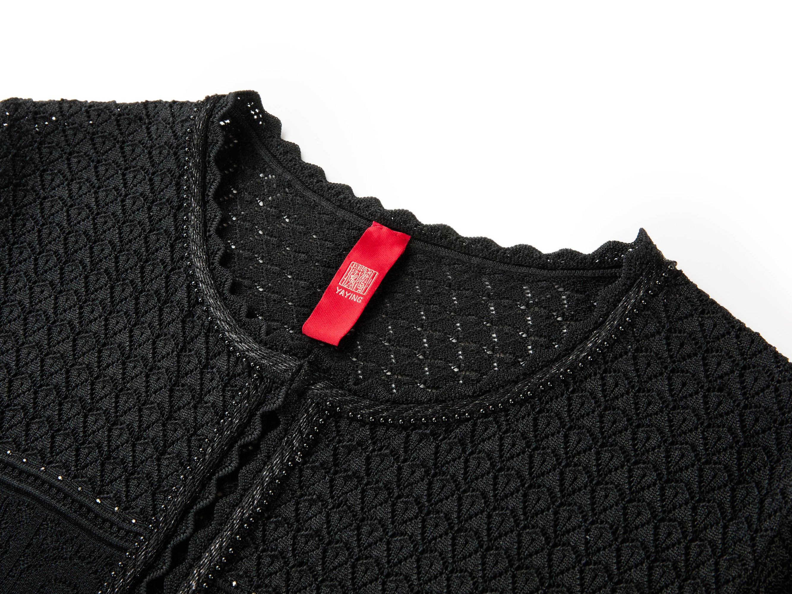 Jacquard Round Neck Cardigan | Black