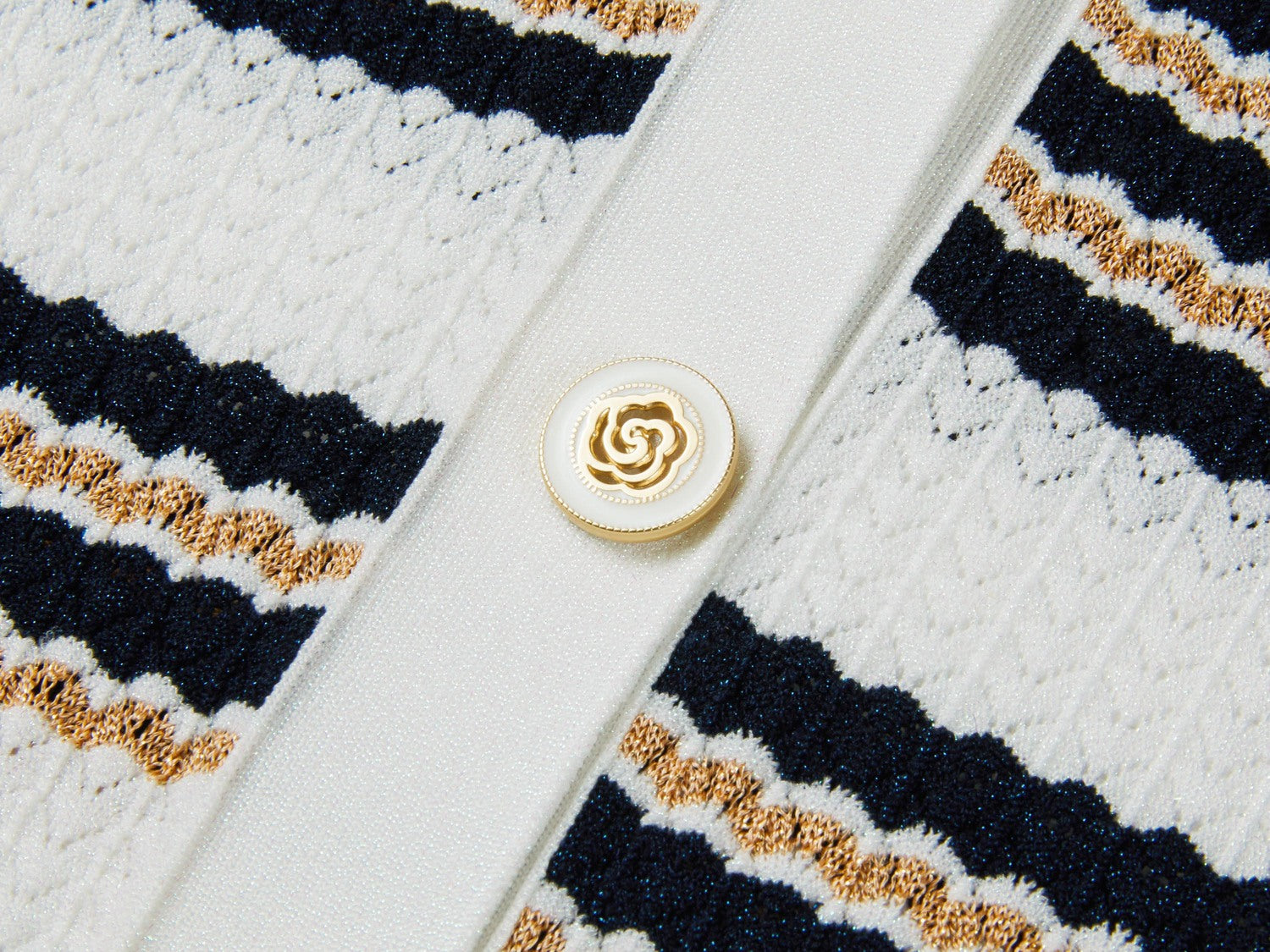 Silk-Viscose Striped Knit Cardigan | White