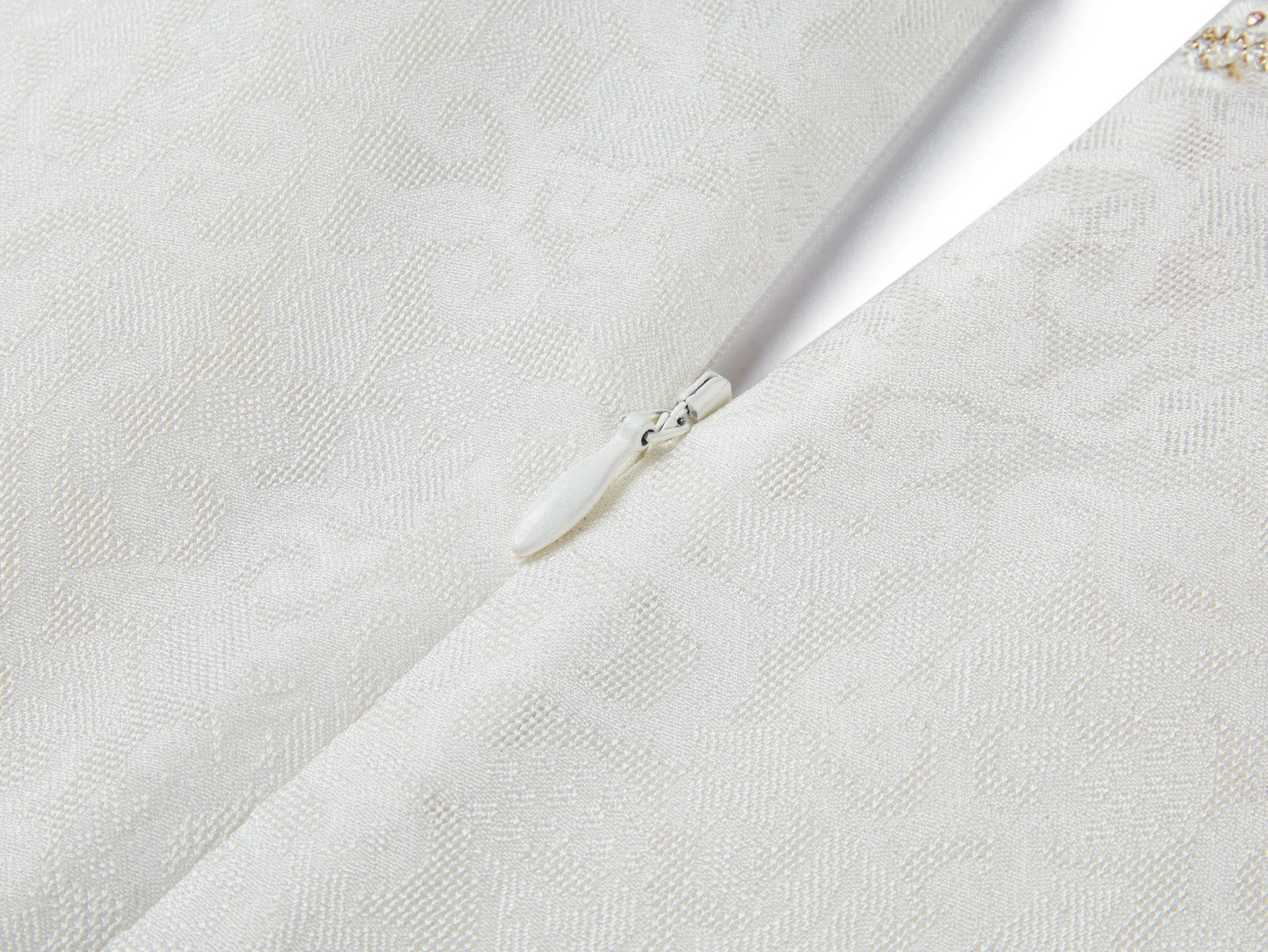 Silk Flower Brocade Dress | White