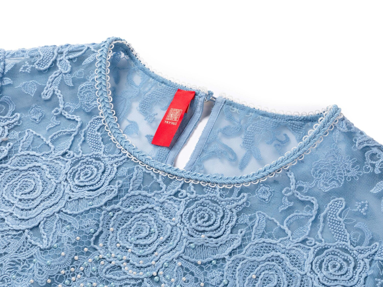 Water-soluble Lace Short-sleeve Top | Blue