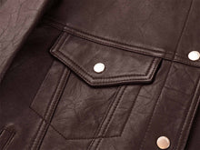 Leather Round Neck Leather Jacket | Brown