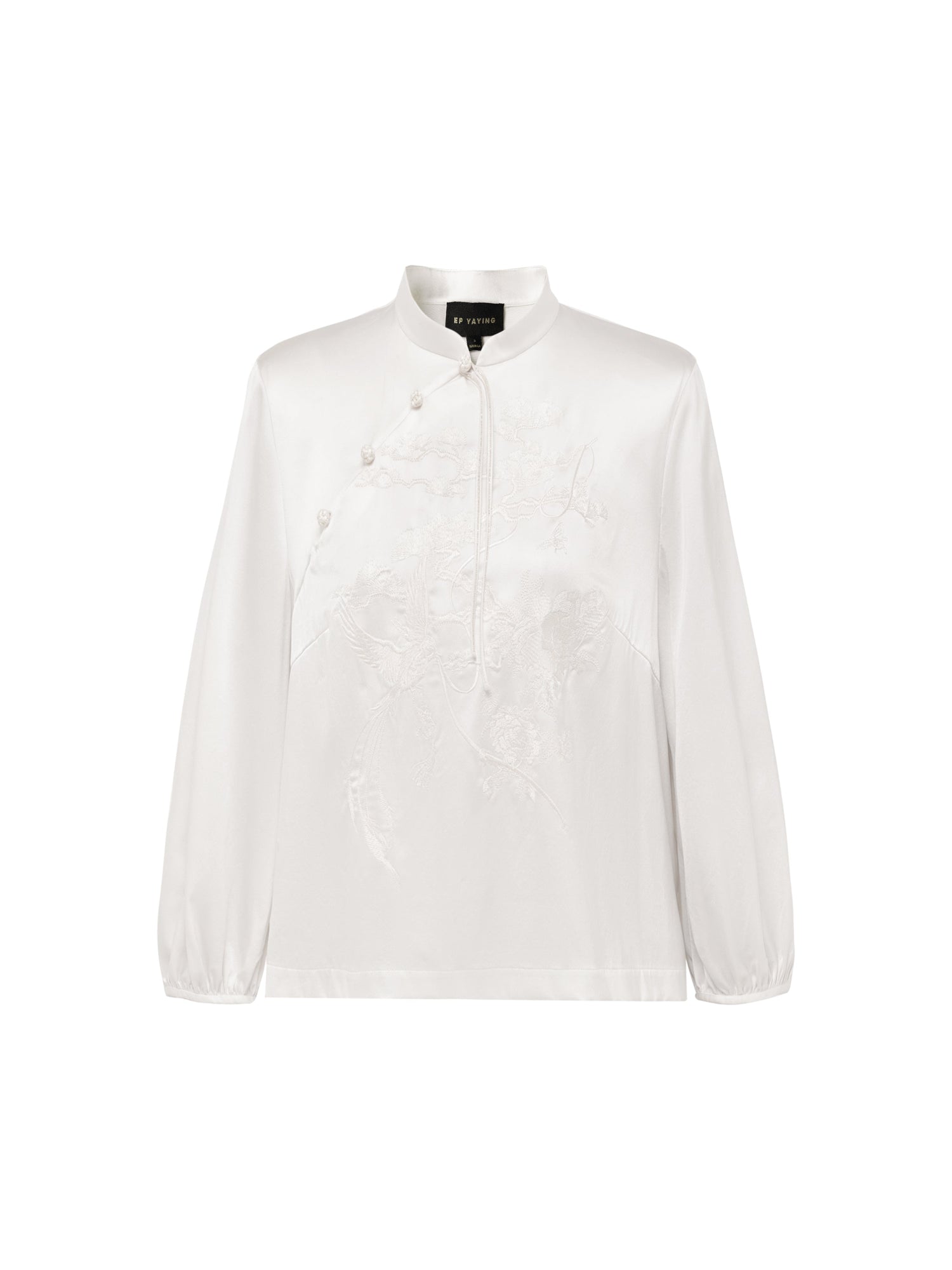 Neo-Chinese Silk Embroidered Stand Collar Shirt | White