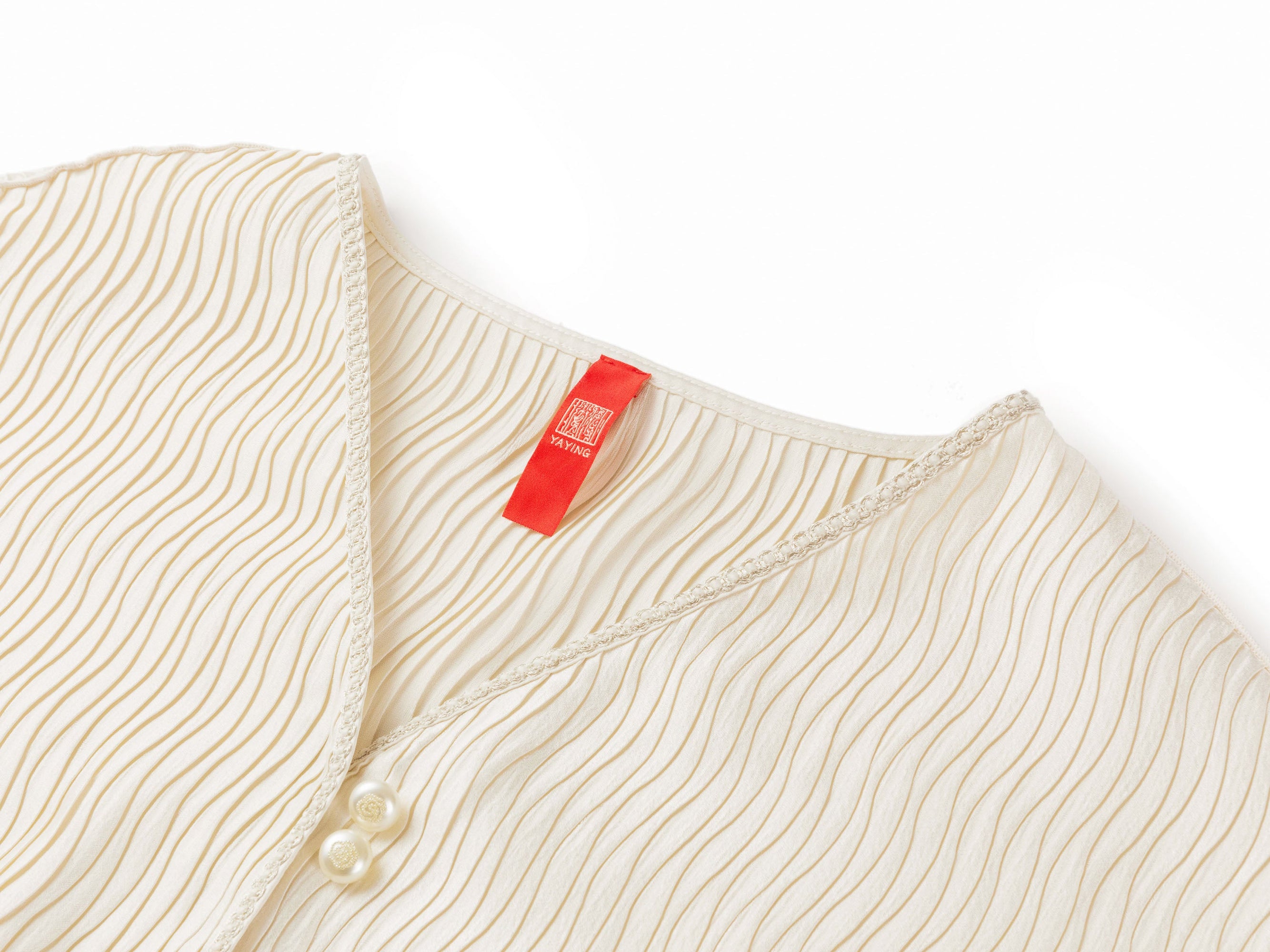 V-Neck Waist-Defining Shirt | Beige