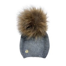 Baby Unisex | Honeycomb Cashmere Beanie Hats Pom | Grey & Natural