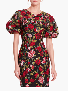 Roses Tulle Midi Dress | Black/Red