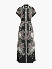 Garden of Eve Belted Twill Shirt Maxi Dress | Green Multi