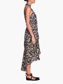 Magnolia Printed Viscose Halter Midi Dress | Black Blue