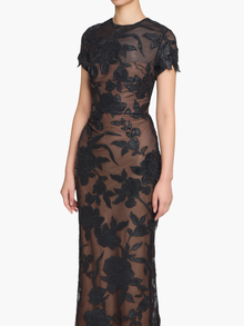 Leather Guipure Sheath Maxi Dress | Black