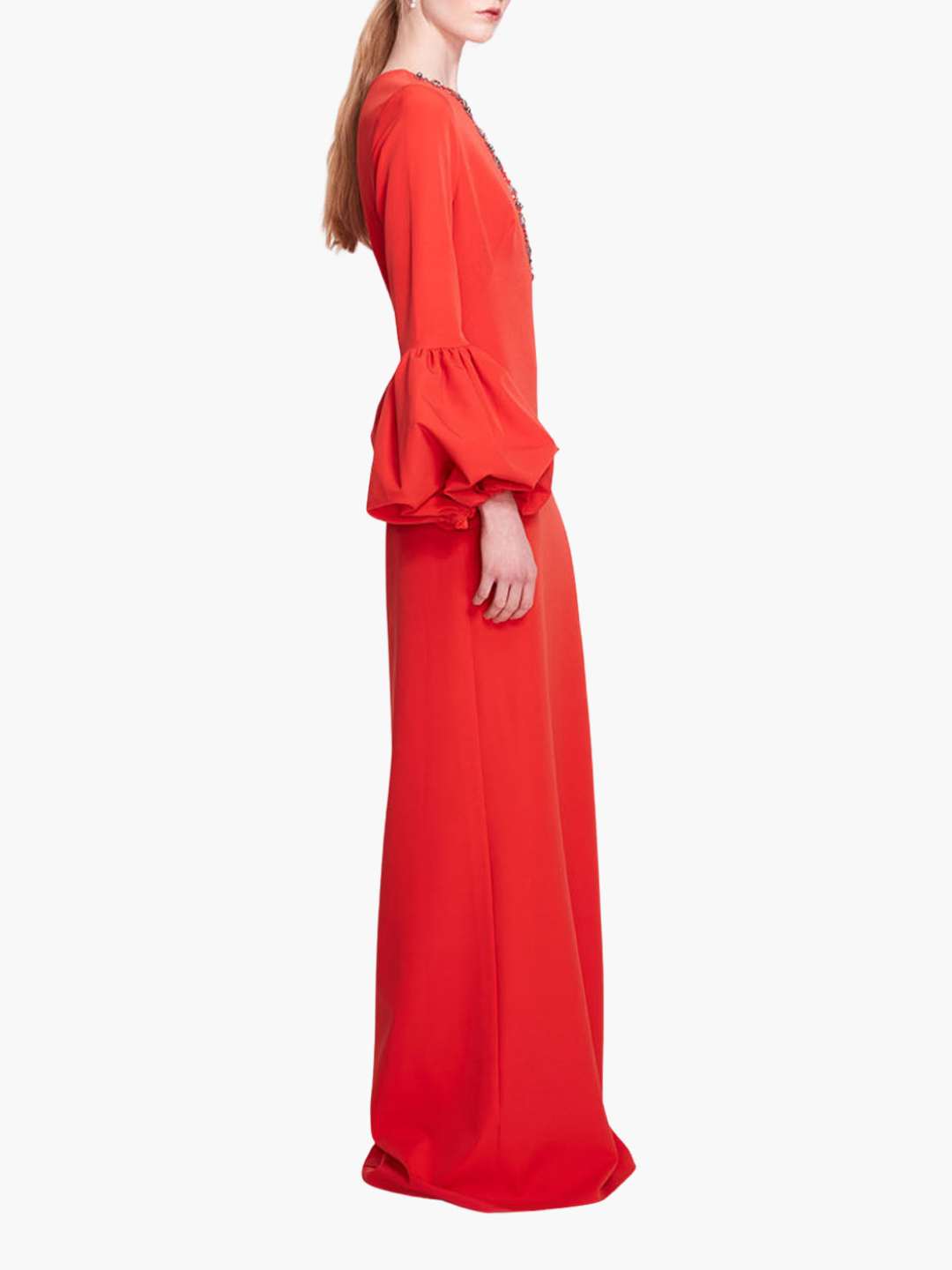 Puffed Sleeve Column Gown | Scarlet
