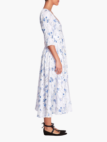 Vintage Carnation Sateen Midi Dress | Ivory Blue