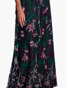 Keyhole Back Floral Gown | Black