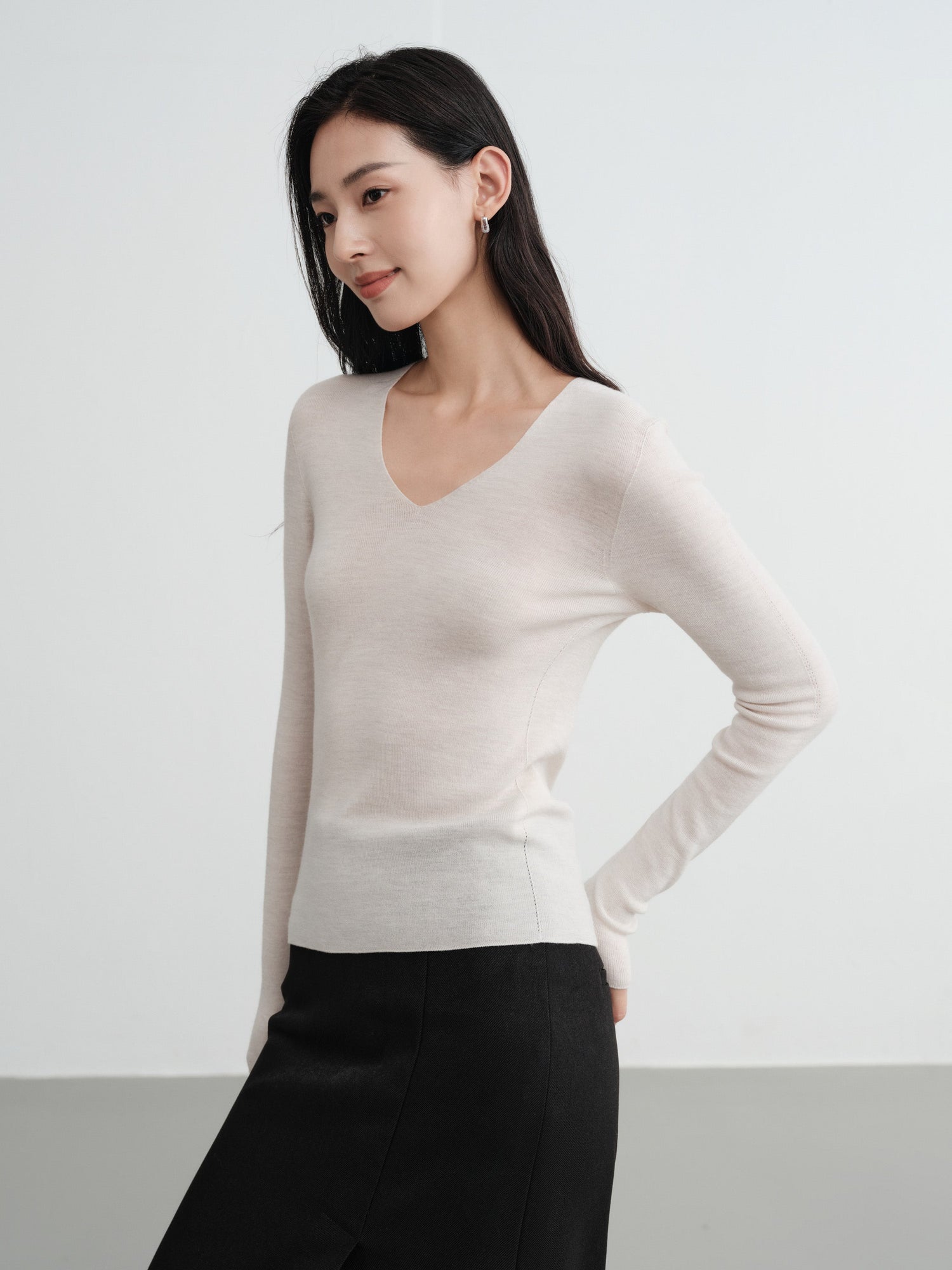 Machine Washable Wool Seamless Base Layer Top | Beige