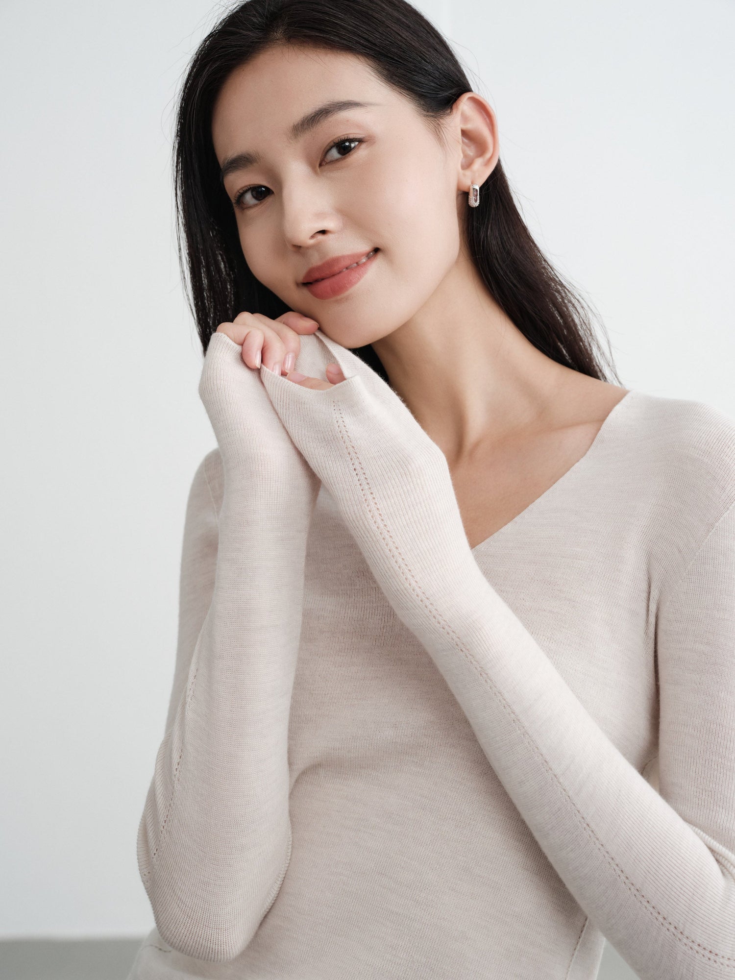 Machine Washable Wool Seamless Base Layer Top | Beige