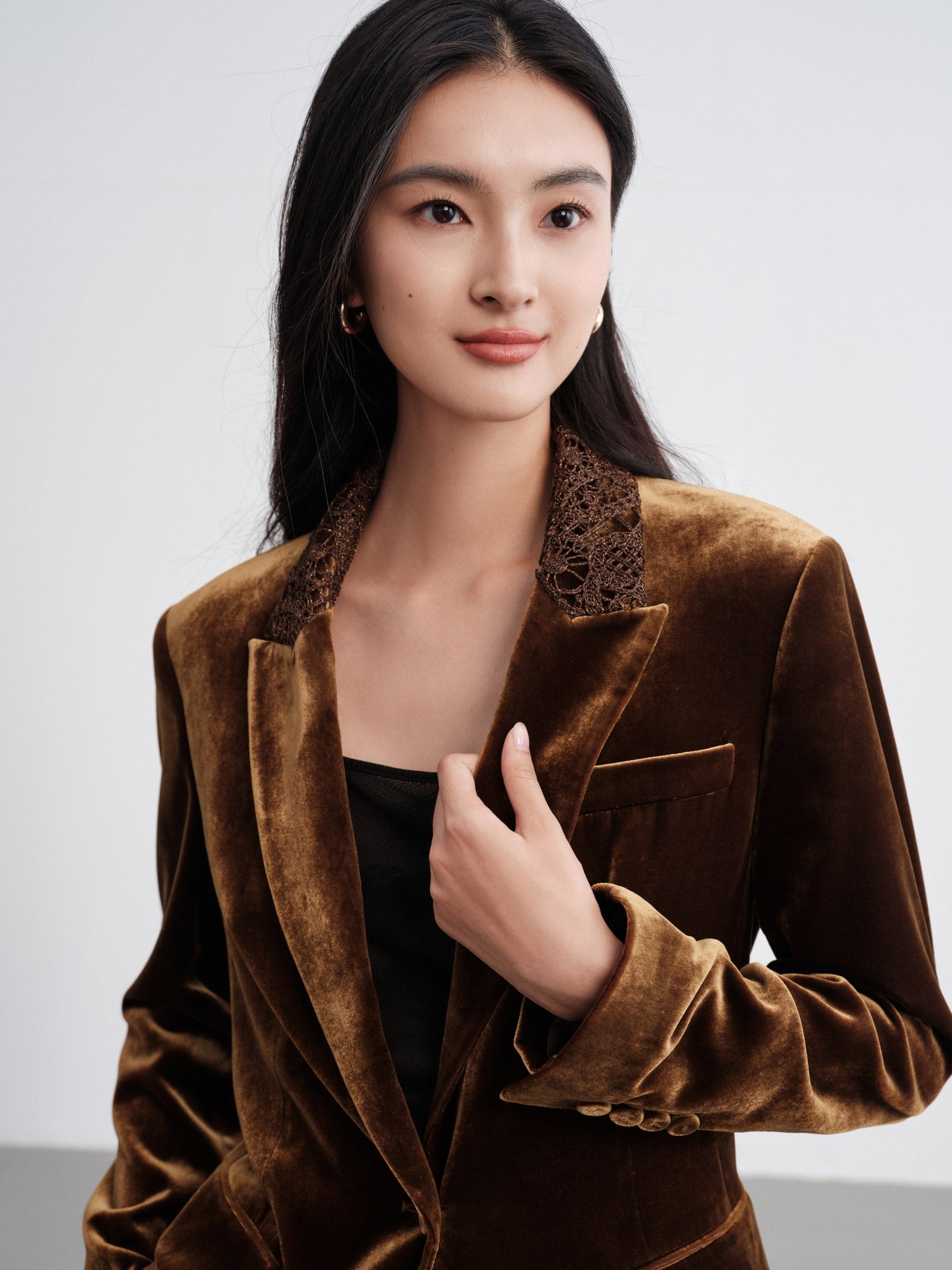 Silk-Blend Sophisticated Blazer Jacket | Brown