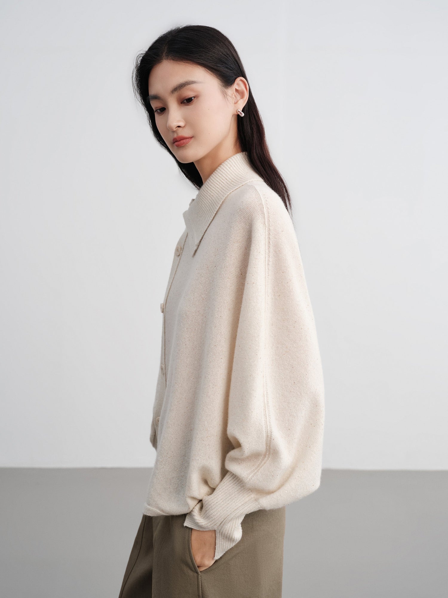 Asymmetric Soft Knit Top Sweater | White