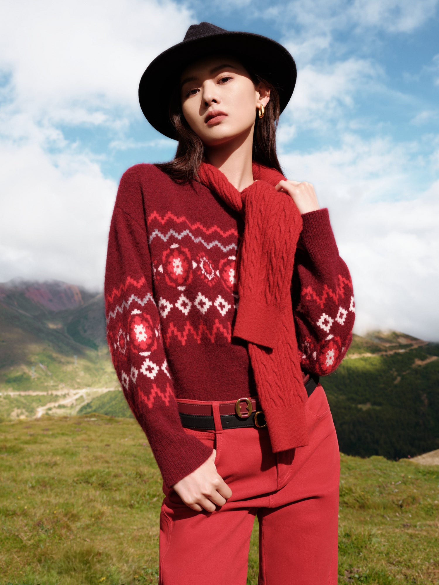 Yak Wool Knit Sweater | Wine Red