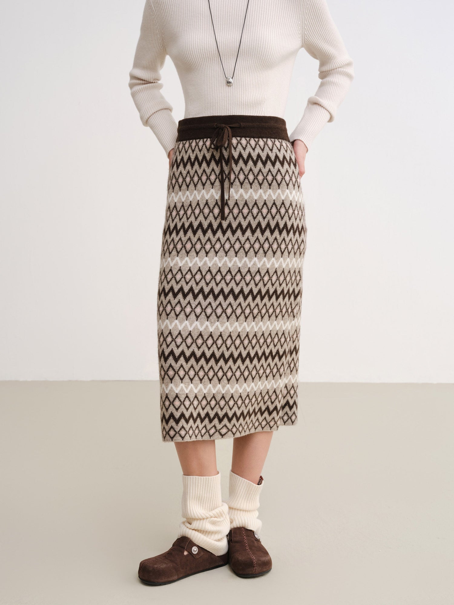 Jacquard Straight-Leg Skirt | Brown
