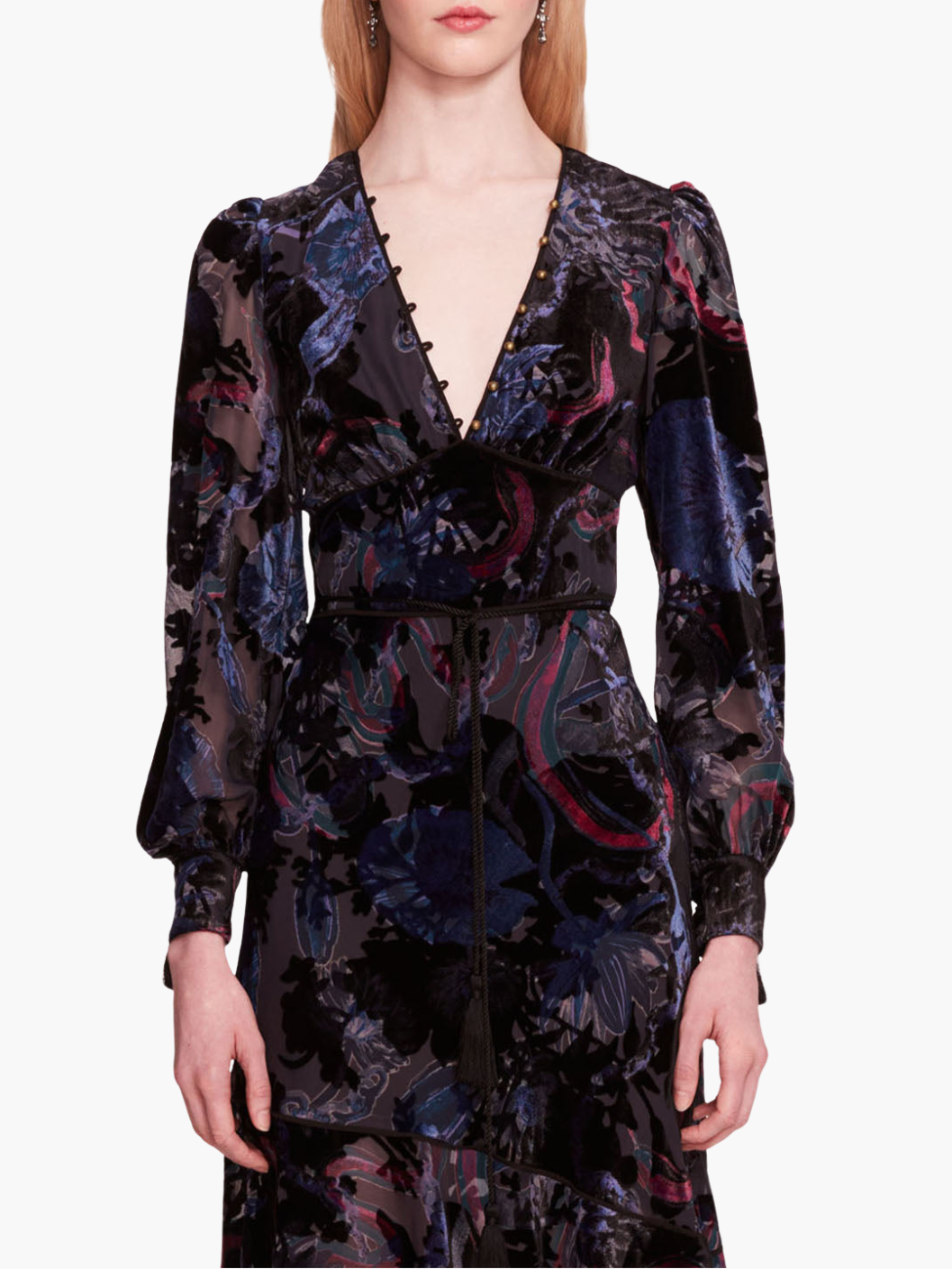 Velvet Burnout Floral Midi Dress | Blue Multi