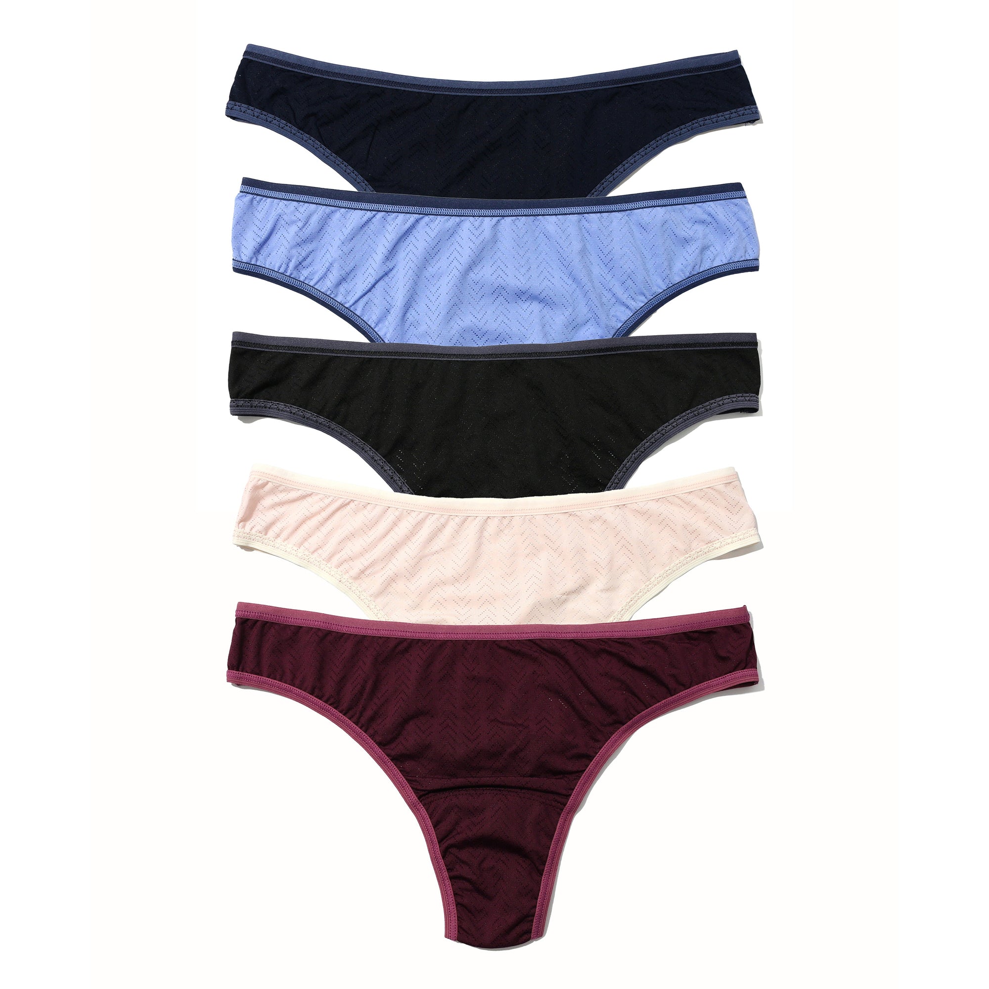 5-Pack MoveCalm Natural Rise Thong | Black/Granite | Cool Water/Bicostal | Pearl/Marshmallow | Blackberry Crumble/Waterfall Blue | Dried Cherry/Damson Plum