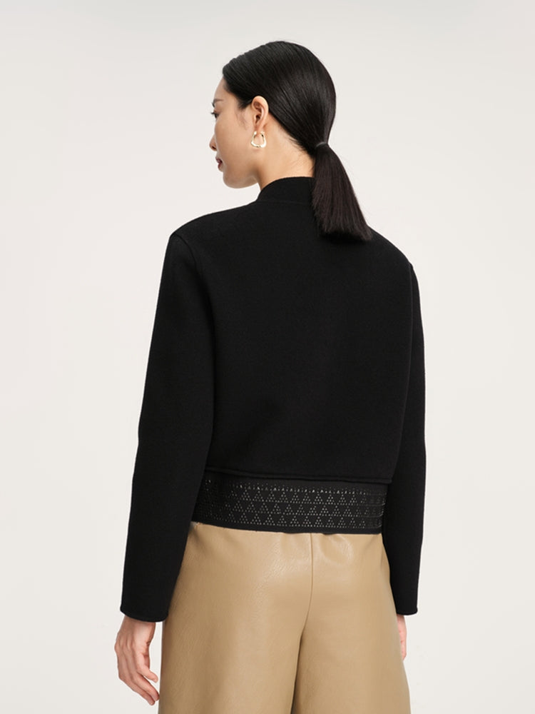 Standing Collar Woolen Coat | Black