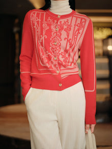 Embossed Knit Cardigan | Red