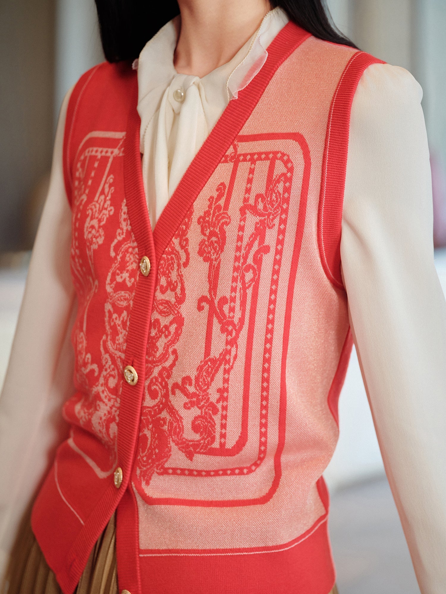 Embossed Knit Vest | Red
