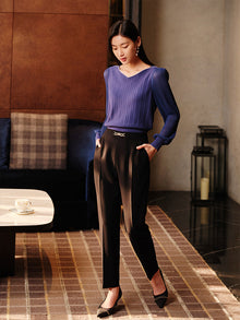 Puff Sleeves Knitted Shirt | Purple